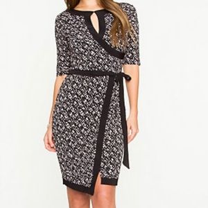 Geo Print Knit Faux-Wrap Dress